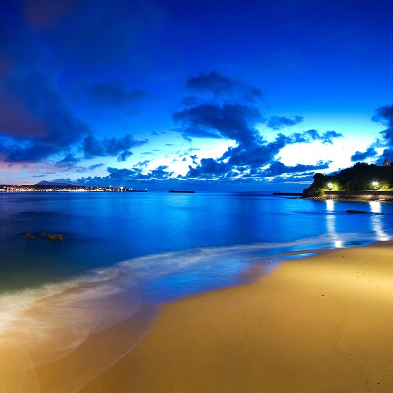 Beach at Twilight — Blue, Serene, Night, Photograph, Sky