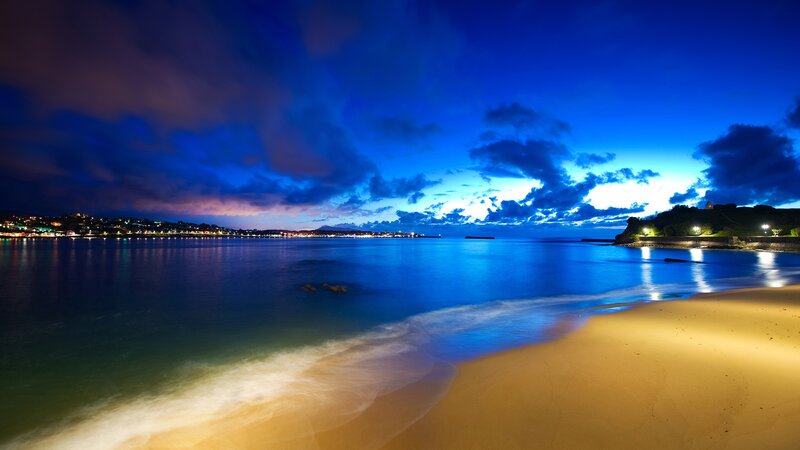 Beach at Twilight — Blue, Serene, Night, Photograph