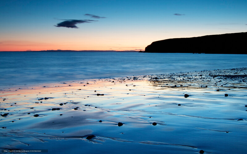 Beach at Twilight — Blue, Serene, Sunset, Photograph, Ocean, Cliff