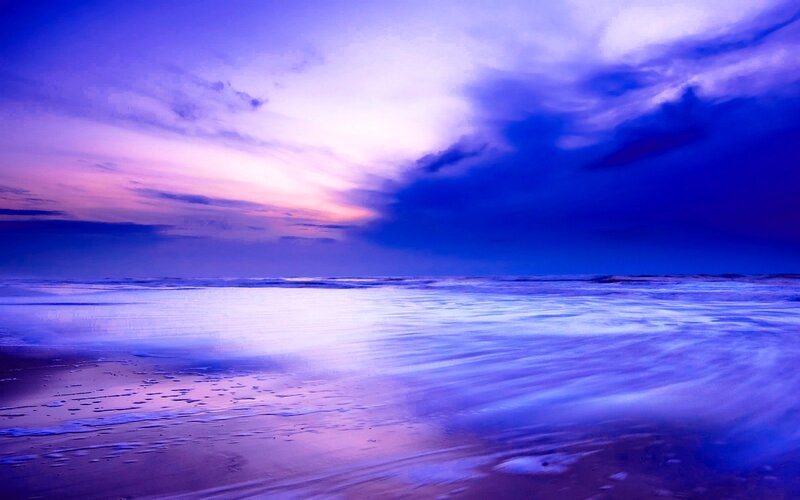 Beach at Twilight — Blue, Serene, Sunset, Photograph, Ocean, Sky