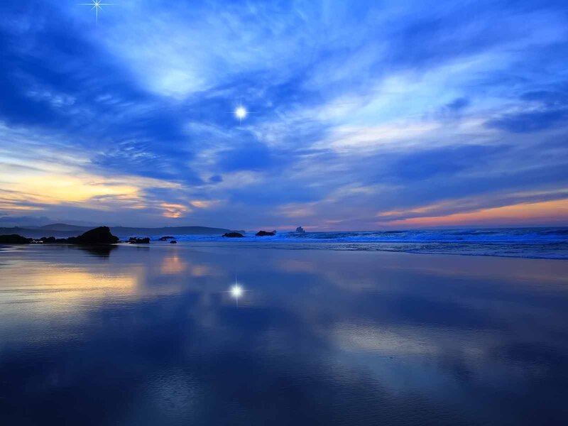 Beach at Twilight — Blue, Serene, Sunset, Photograph, Sky, Ocean
