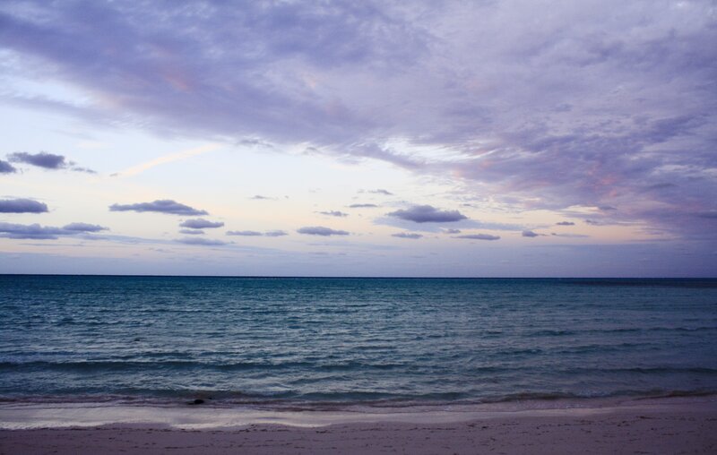 Beach at Twilight — Purple, Serene, Sunset, Photograph, Ocean, Sky, Sand, Blue