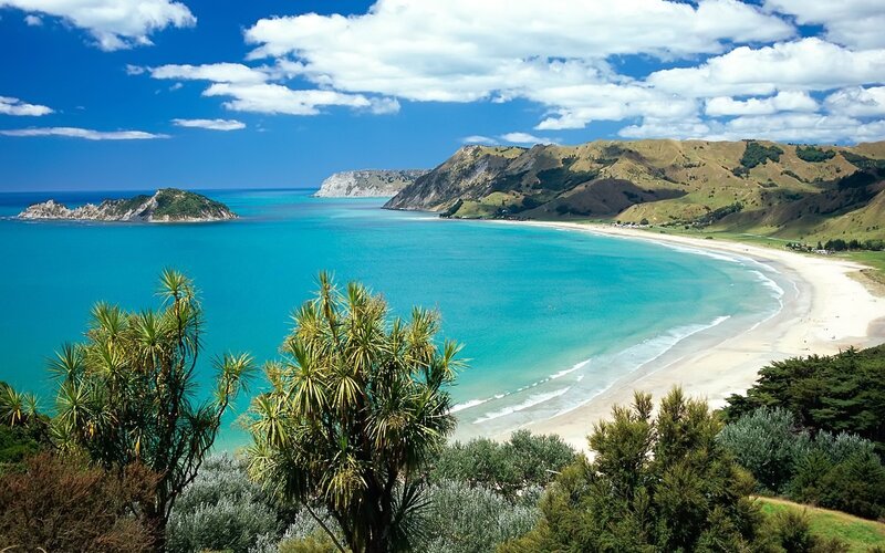 Beach Bay with Island — Blue