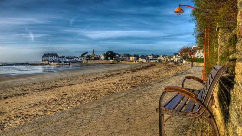 Beach Bench and Town