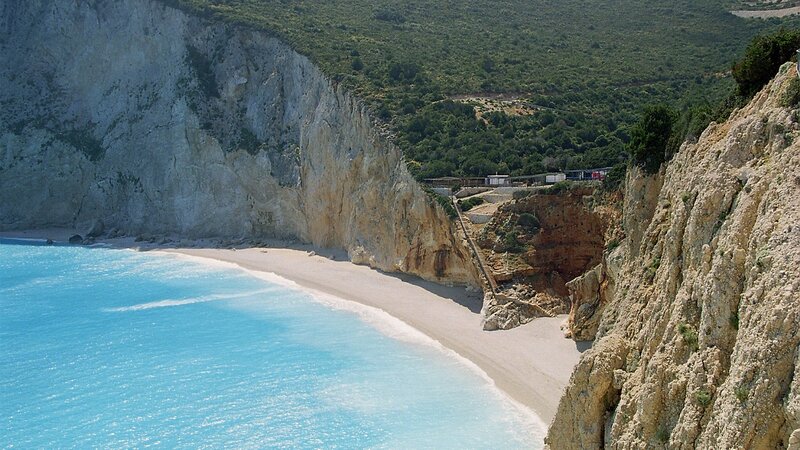 Beach Between Cliffs — Blue, Serene