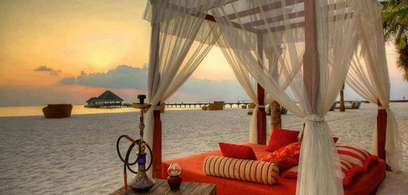 Beach Cabana at Sunset — Orange, Serene, Photograph, Hookah