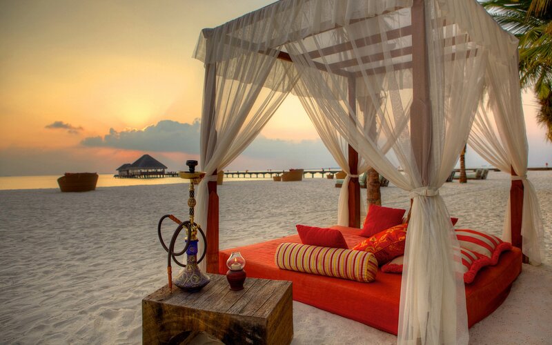 Beach Cabana at Sunset — Orange, Serene, Photograph