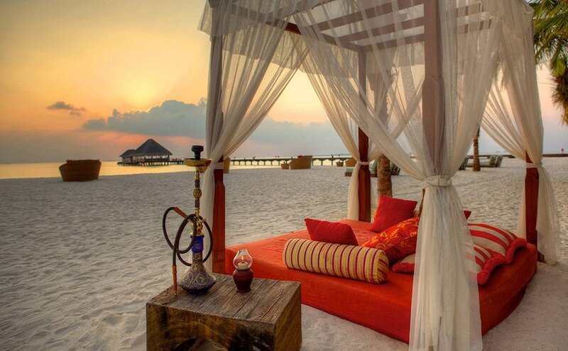 Beach Cabana at Sunset — Red