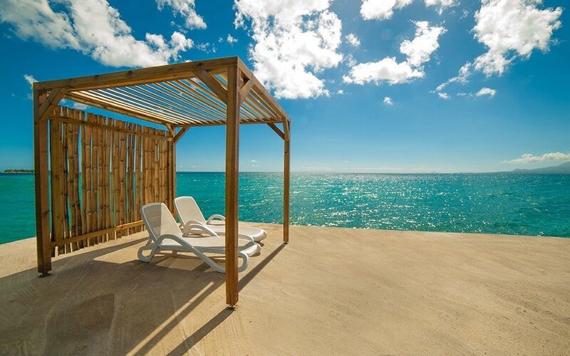 Beach Cabana with Lounge Chairs — Blue, Serene, Afternoon