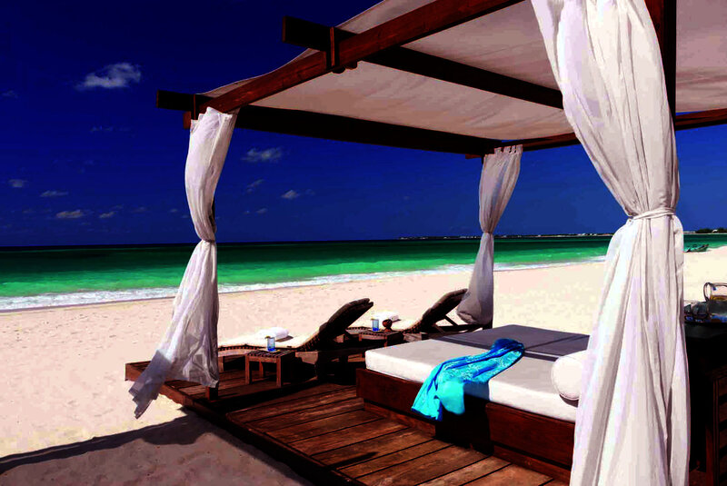 Beach Cabana with Lounge Chairs — Blue