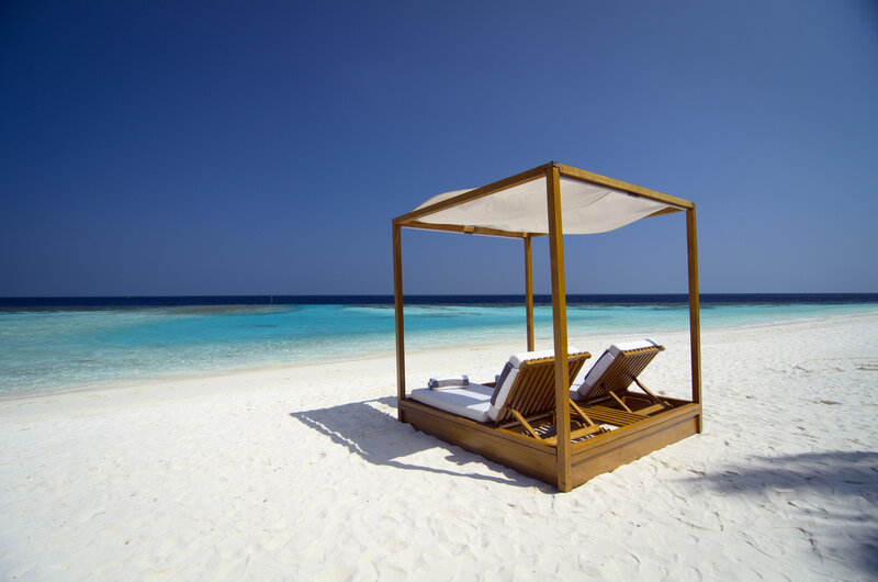 Beach Cabana with Lounge Chairs — White, Serene