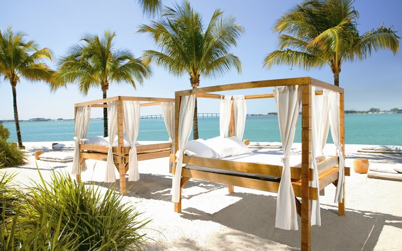 Beach cabanas with ocean view