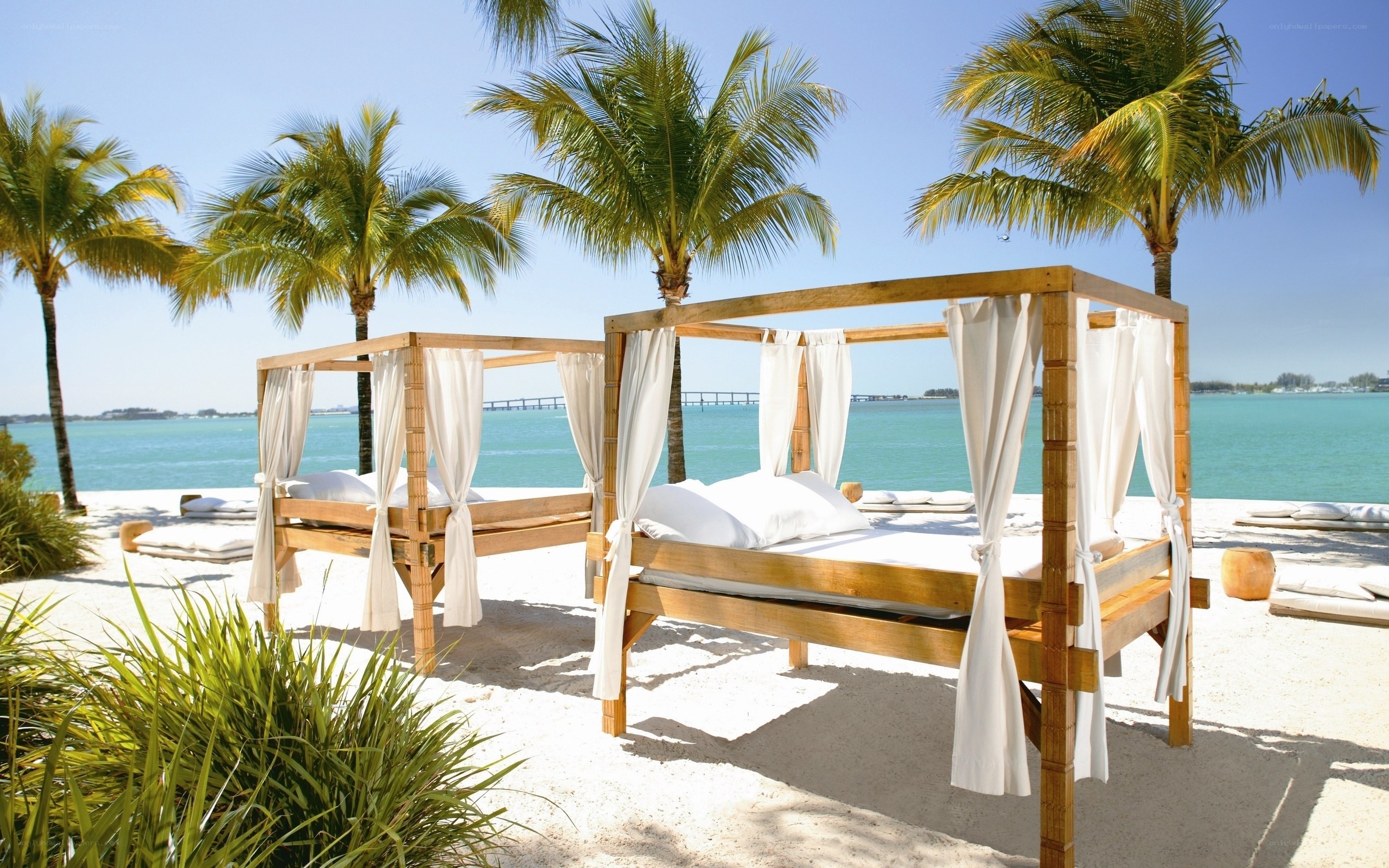 Beach cabanas with ocean view