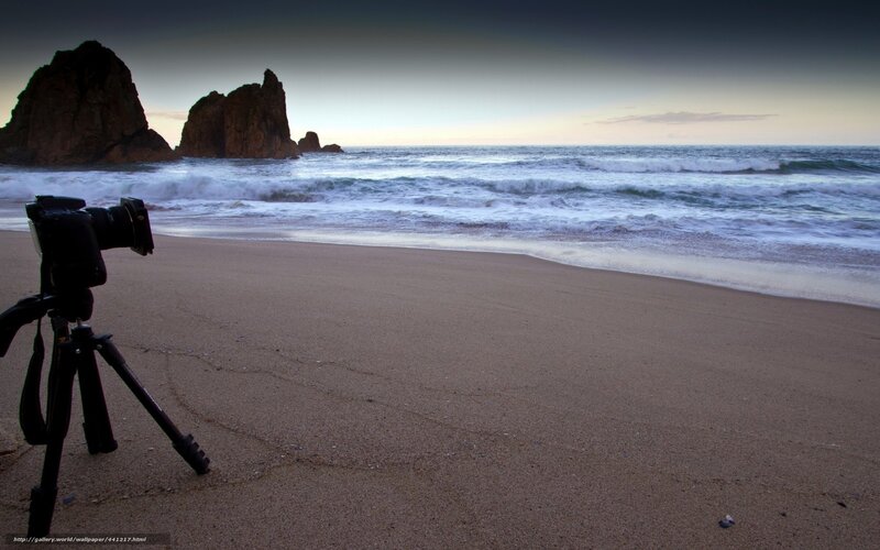 Beach camera setup at dusk