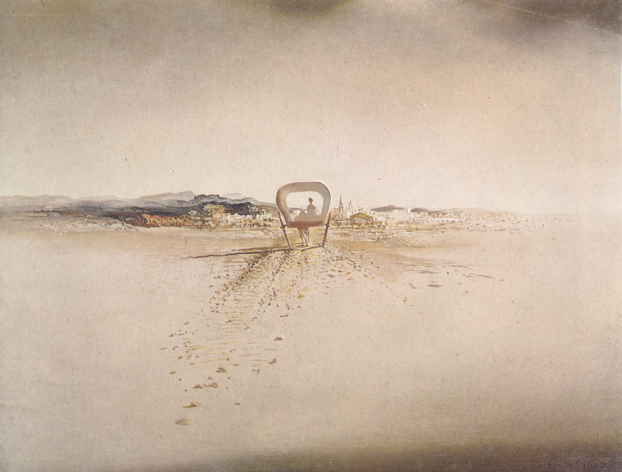 Beach cart with distant town