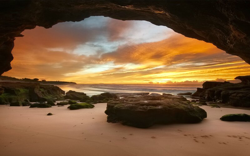 Beach Cave at Sunset