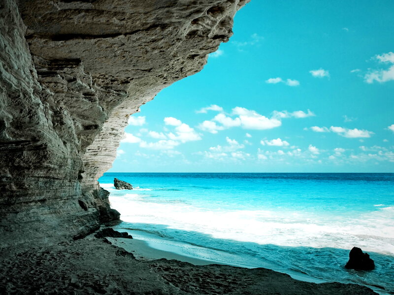 Beach Cave View — Blue, Serene, Afternoon, Photograph