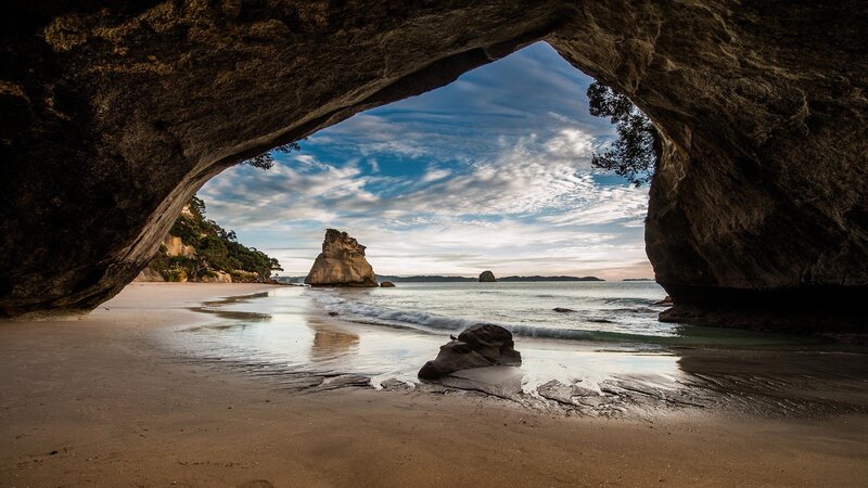 Beach Cave View — Brown, Serene, Sunset