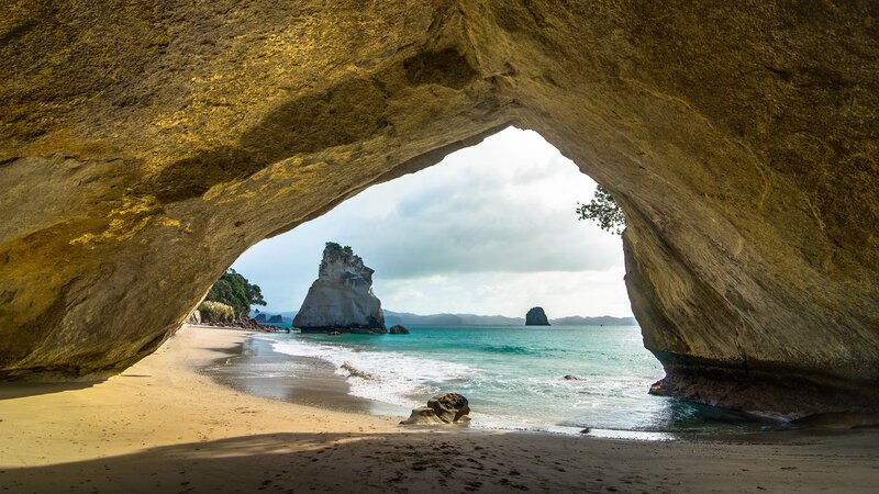 Beach Cave View — Brown, Serene