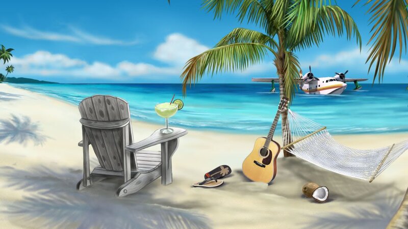 Beach Chair and Guitar — Blue, Relaxed