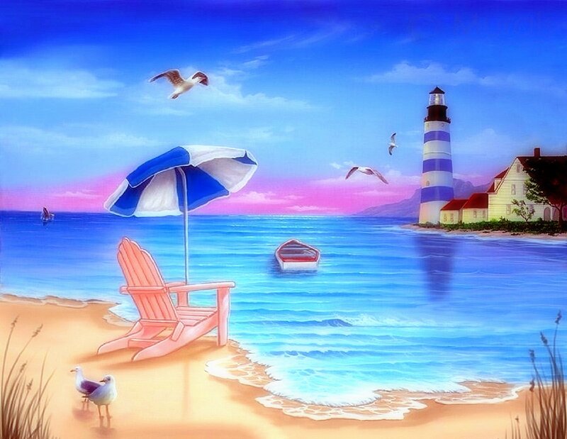 Beach Chair and Lighthouse
