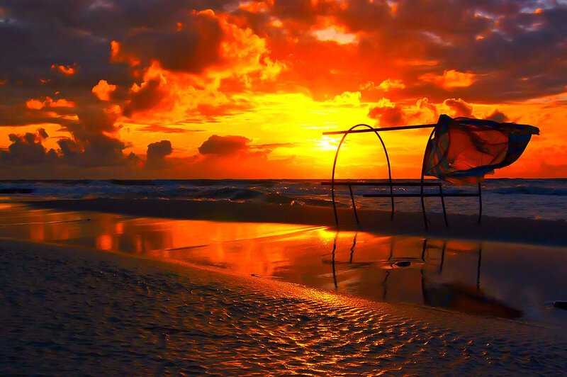 Beach Chair at Sunset — Orange, Dramatic