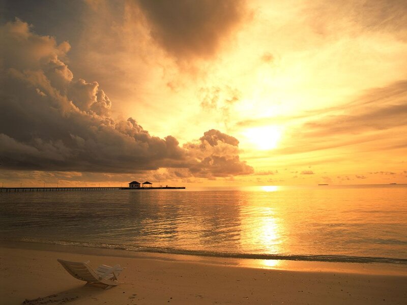 Beach Chair at Sunset — Orange, Serene, Photograph