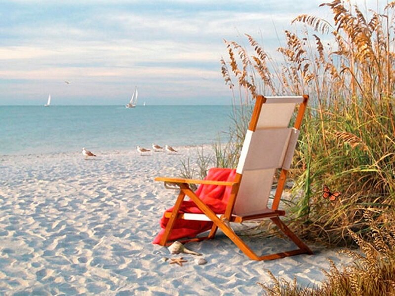 Beach Chair on Sand — White