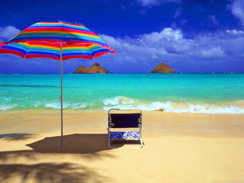 Beach Chair under Umbrella — Blue