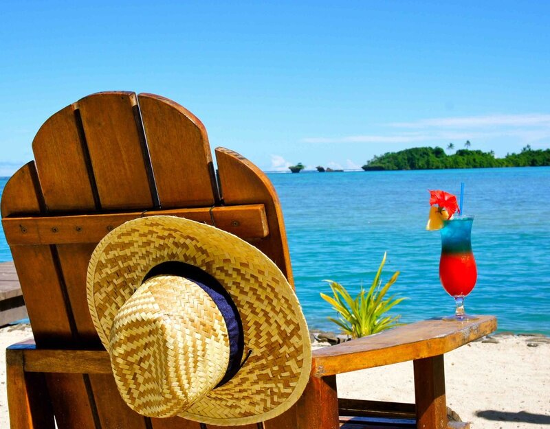 Beach Chair with Drink — Blue