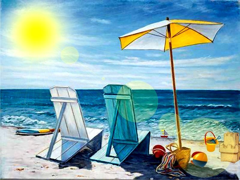 Beach chairs and umbrella
