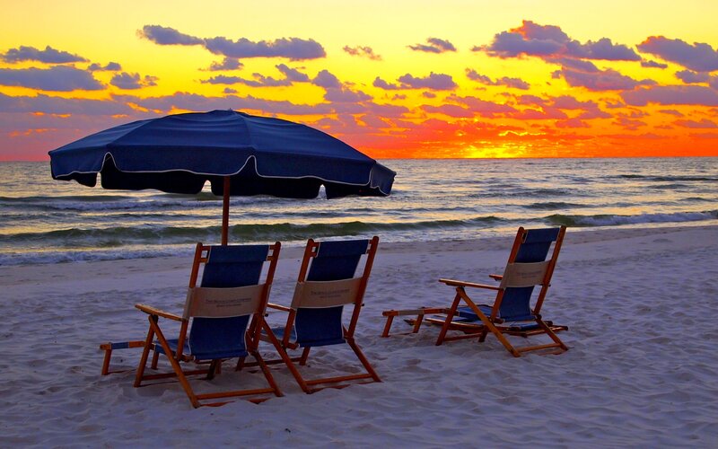 Beach Chairs and Umbrella — Blue, Serene