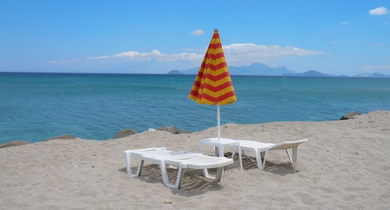 Beach Chairs and Umbrella — Blue