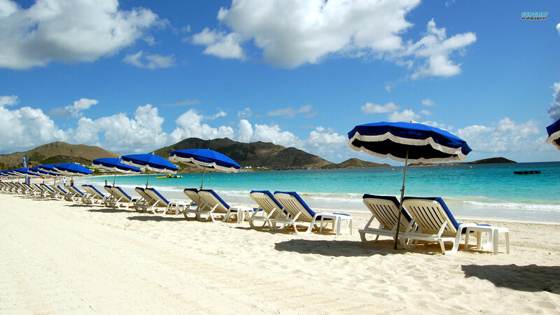 Beach Chairs and Umbrellas — Blue, Serene