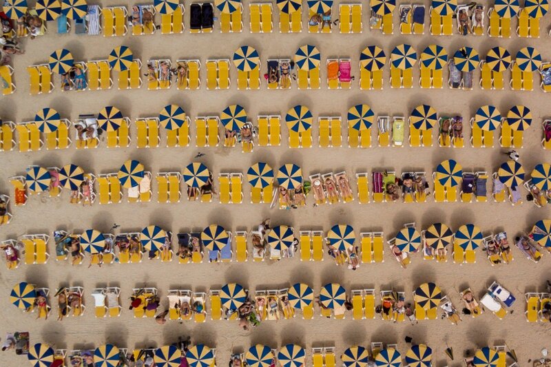 Beach Chairs and Umbrellas — Yellow