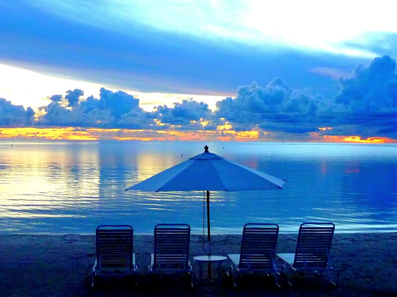 Beach Chairs at Sunset — Blue, Serene