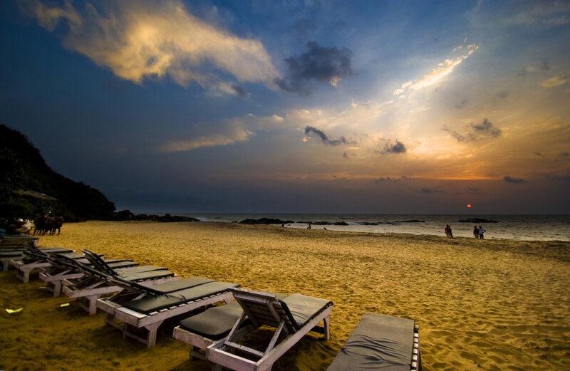 Beach Chairs at Sunset — Blue