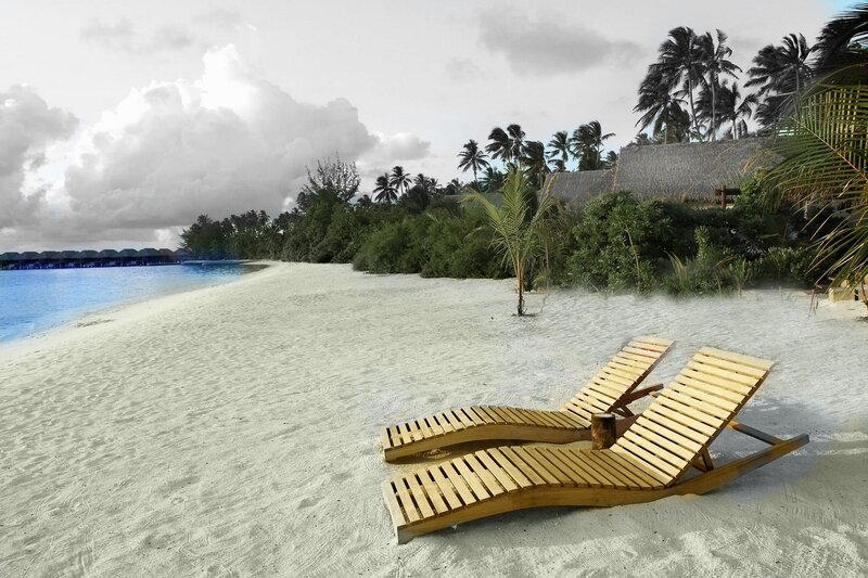 Beach chairs on a tropical island
