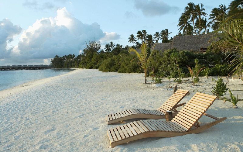 Beach chairs on a tropical island