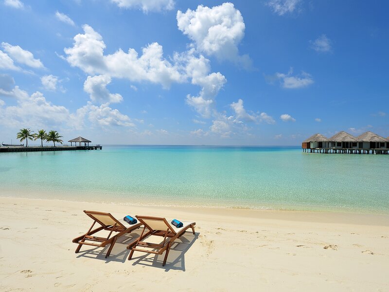 Beach Chairs on Sand — Blue, Serene, Afternoon