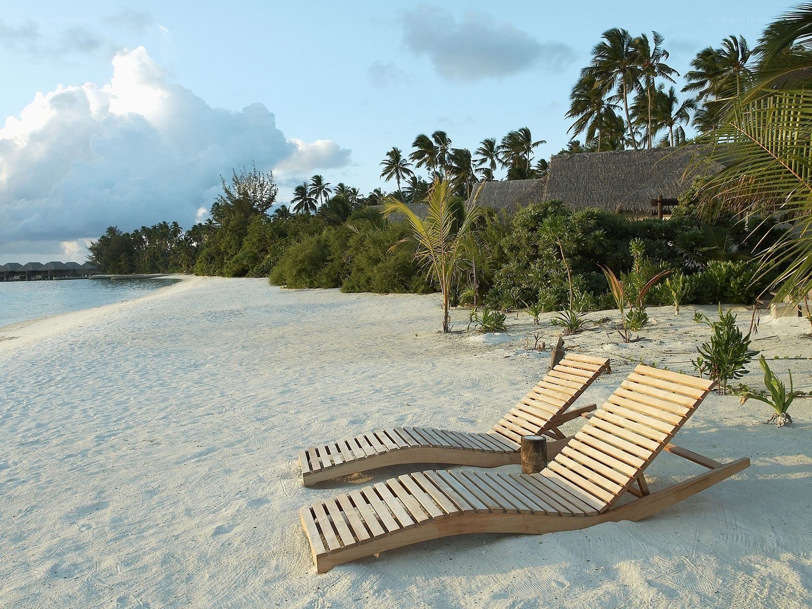 Beach chairs on tropical island