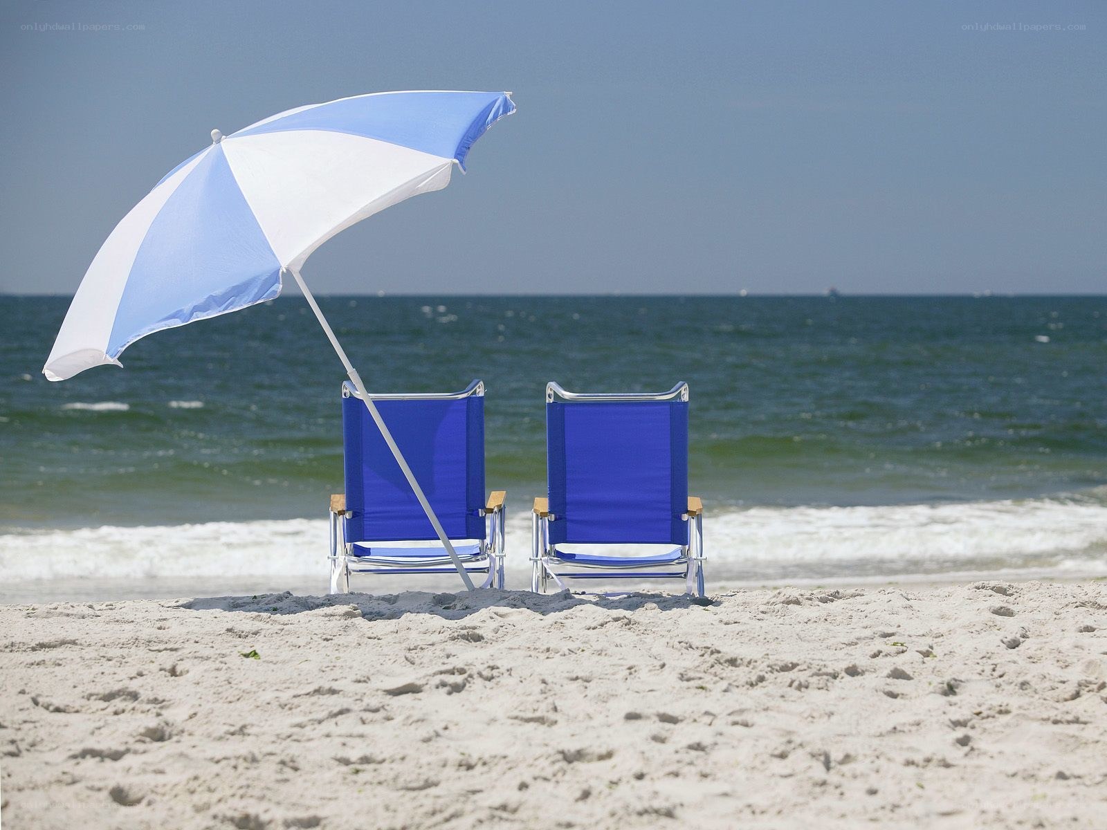 Beach chairs under umbrella