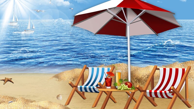 Beach Chairs under Umbrella — Blue, Relaxing