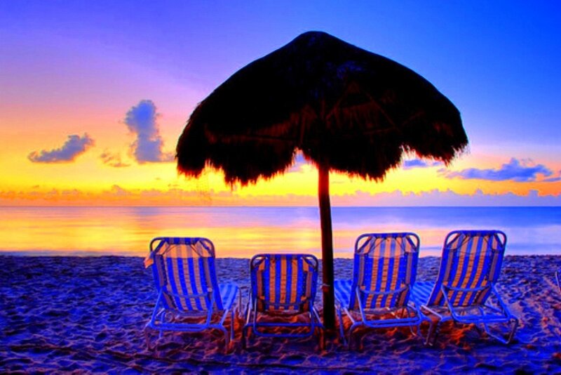 Beach Chairs under Umbrella — Blue, Serene