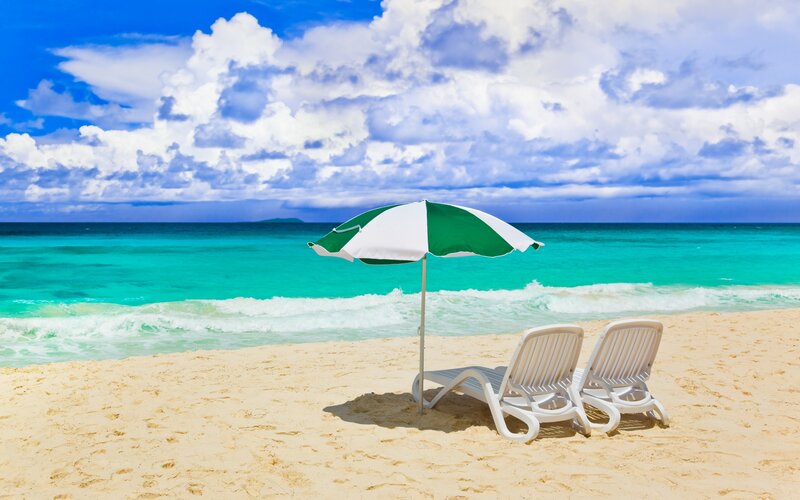 Beach Chairs under Umbrella — Blue