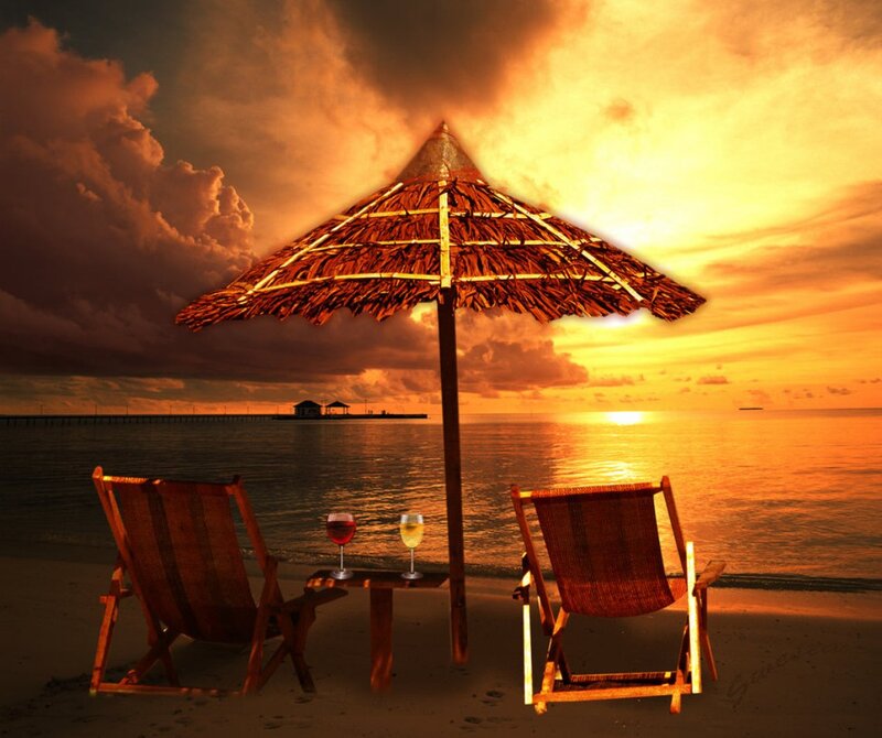 Beach Chairs under Umbrella — Orange, Dramatic