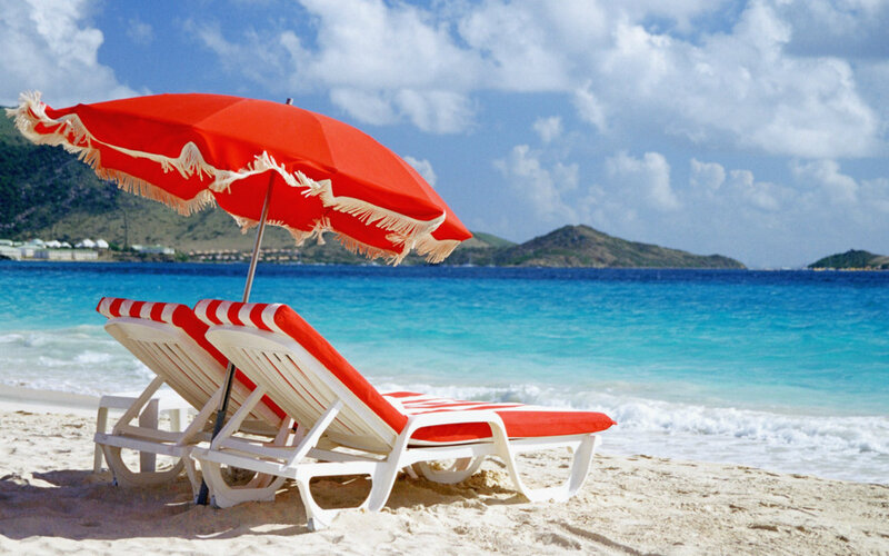 Beach Chairs under Umbrella — Red, Serene