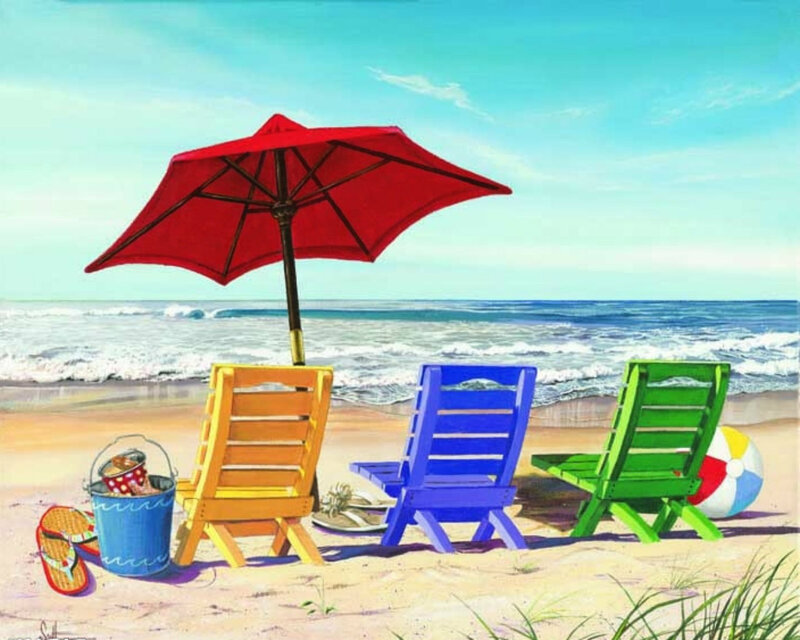 Beach Chairs under Umbrella — Red