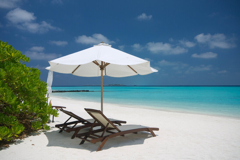 Beach Chairs under Umbrella — White