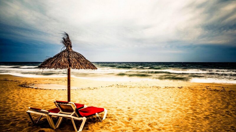 Beach Chairs under Umbrella — Yellow, Dramatic